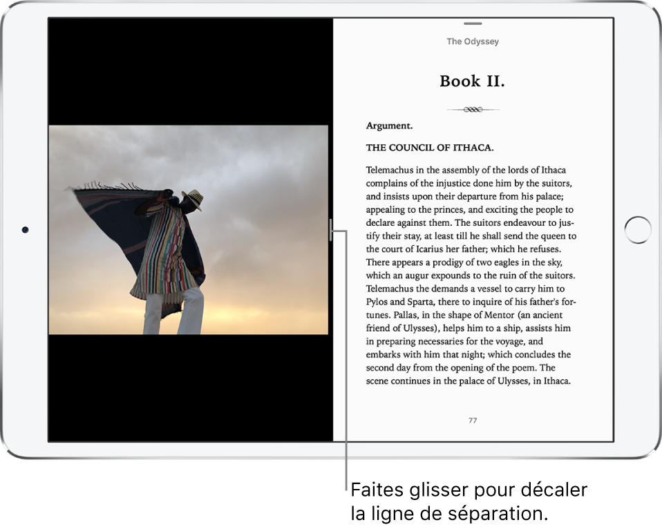 L’app Photo ouverte sur la gauche et l’app Livres sur la droite. Les deux apps sont actives.