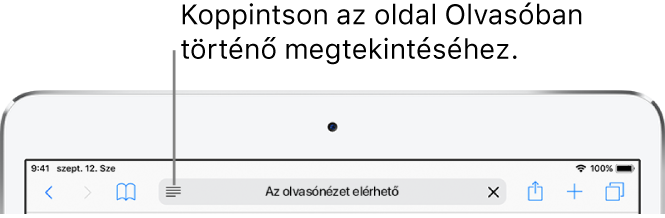 A Safari eszközsora, a címmező bal oldalán az Olvasó gombbal.