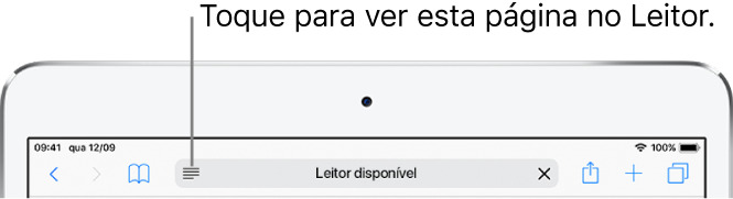 A barra de ferramentas do Safari, com o botão Leitor à esquerda do campo de endereço.