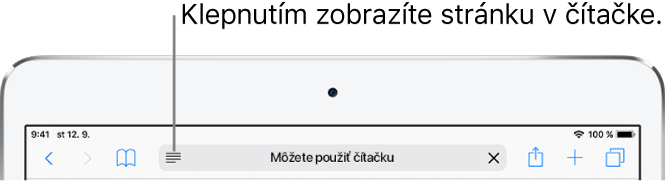 Panel s nástrojmi Safari s tlačidlom Čítačka na ľavom okraji poľa adresy.