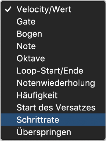 Einblendmenü „Bearbeitungsmodus“ des Step Sequencers