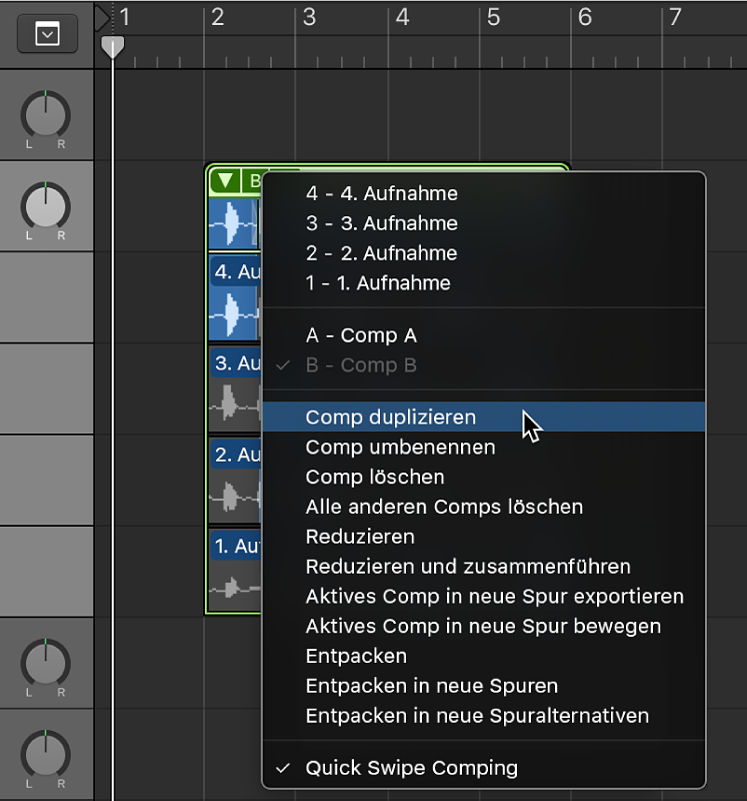 Abbildung. Auswählen von „Comp duplizieren“ im Einblendmenü
