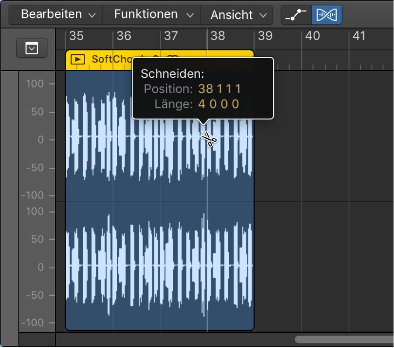 Abbildung. Bearbeiten einer Audioregion im Audiospureditor