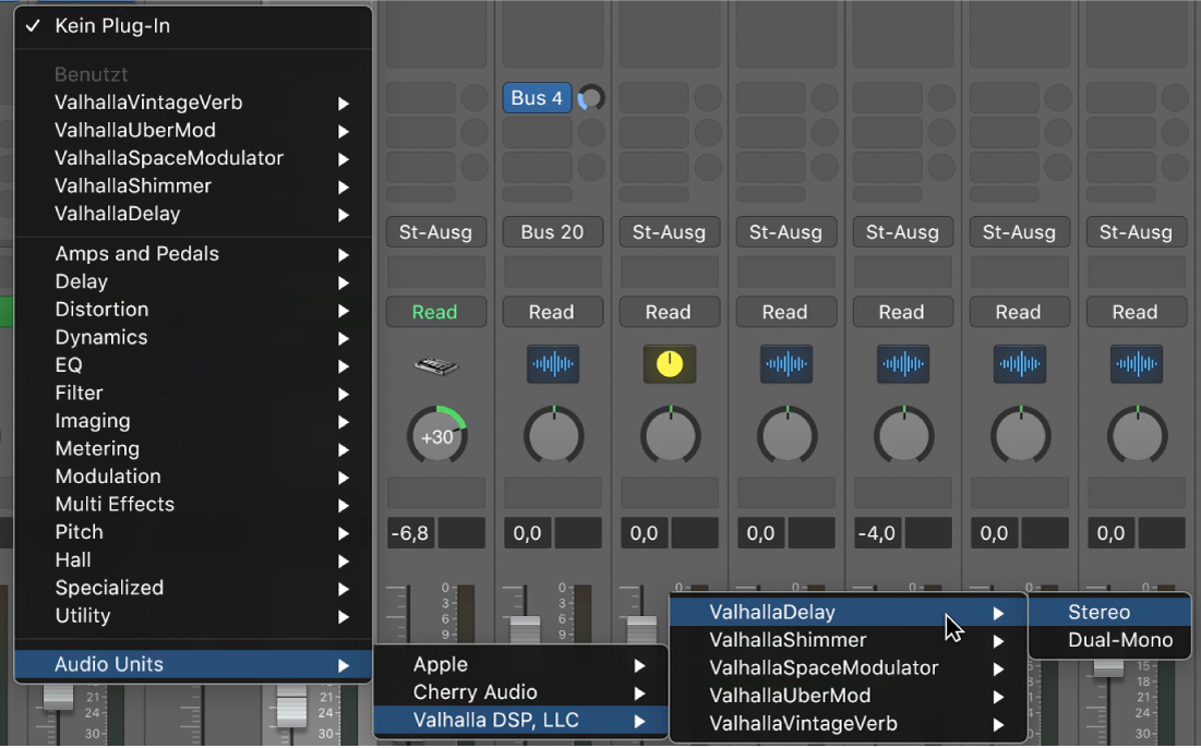 Untermenü „Audio Units“ im Menü „Plug-Ins“