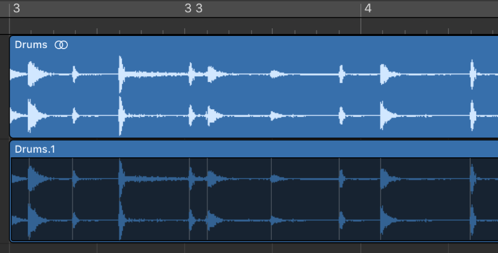 Abbildung. Ein Paar von Bildern, die eine Audioregion vor und nach der Quantisierung zeigen