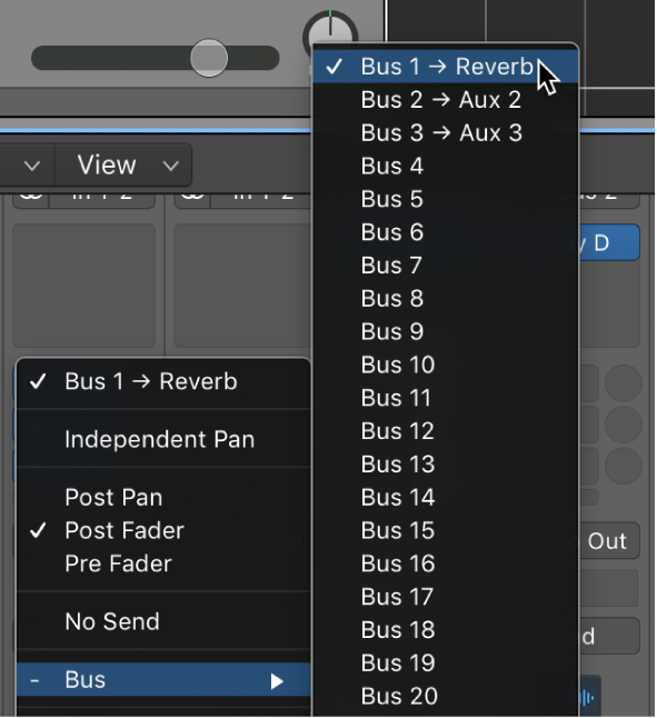 Figure. Assigning a bus to a send.