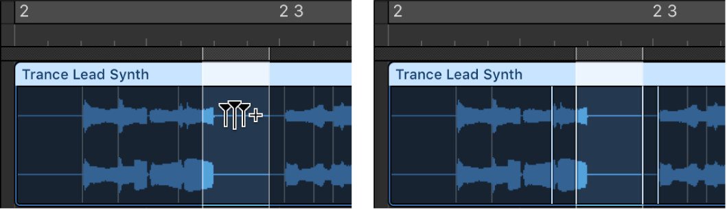 Figure. Showing flex markers at marquee borders, and at previous and following transient.