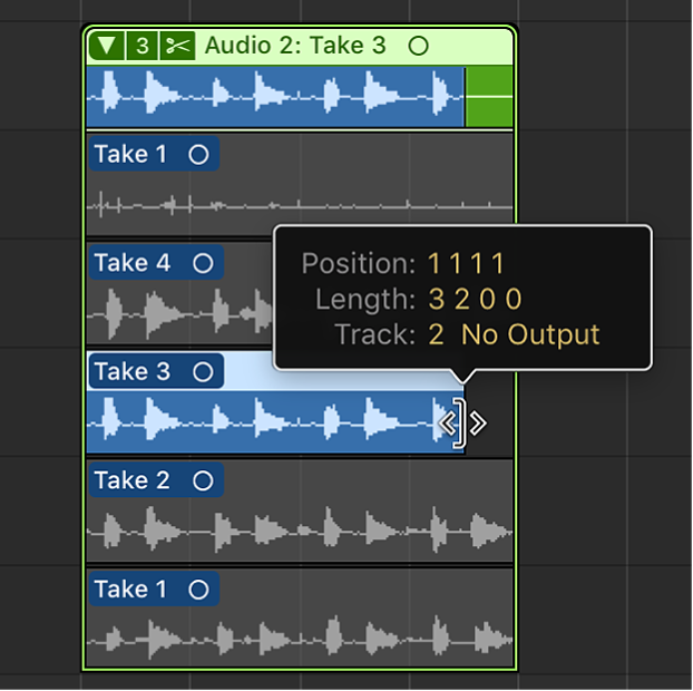 Figure. Dragging the take region’s lower-right edge.