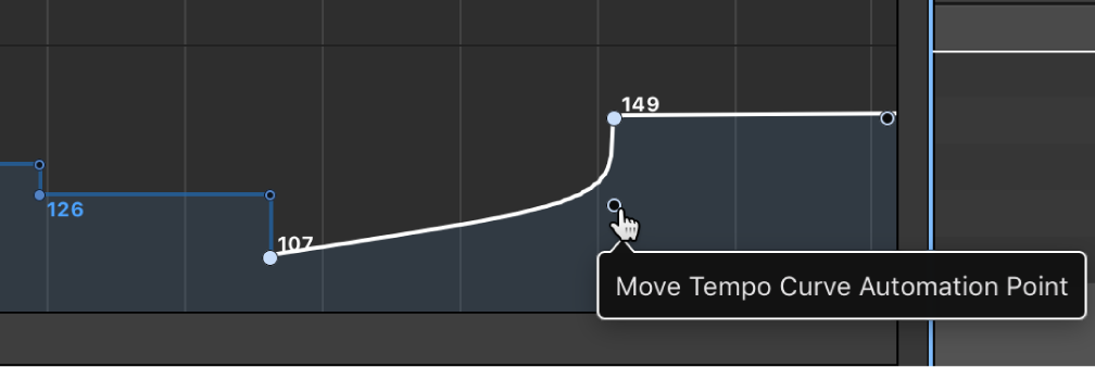 Figure. Dragging tip of right angle line to create tempo curve.