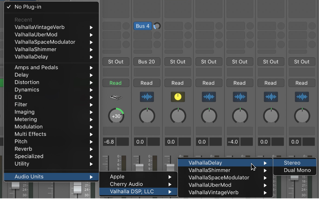 Audio Units submenu in the Plug-ins menu.