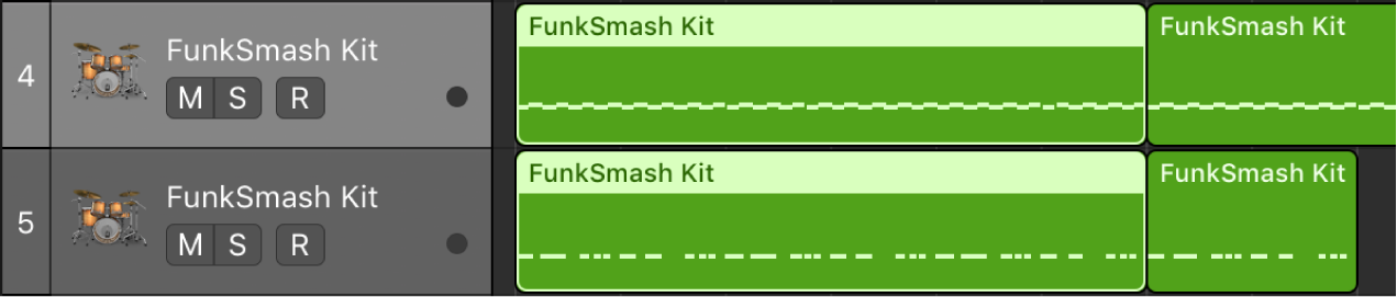 Figure. Multiple selected regions merged per track.