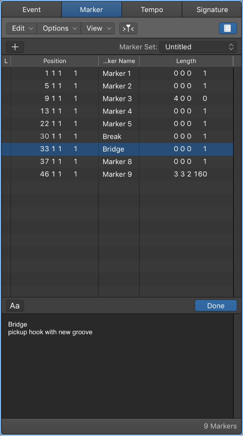 Figure. Marker List showing marker being renamed.