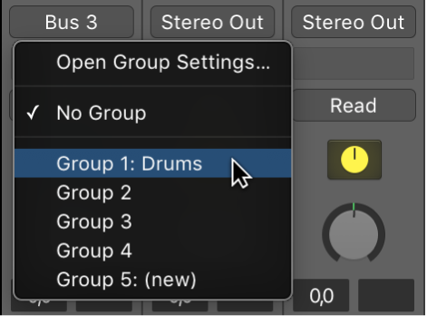 Figure. Group slot, showing channel strip group membership.