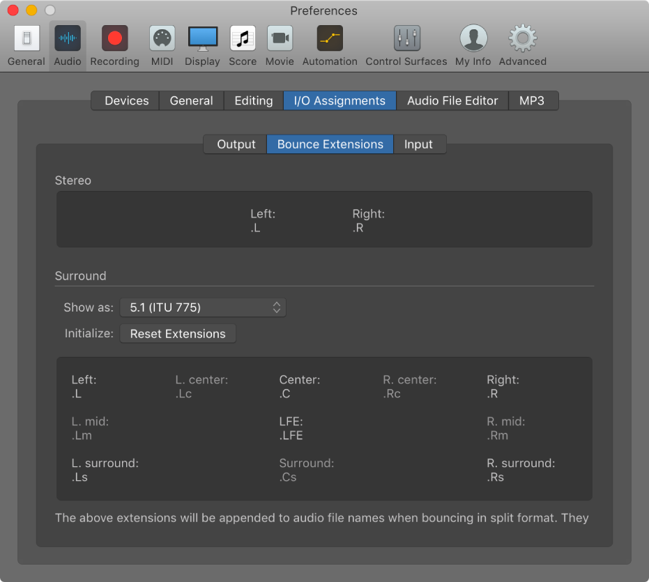 Figure. Bounce Extensions pane.