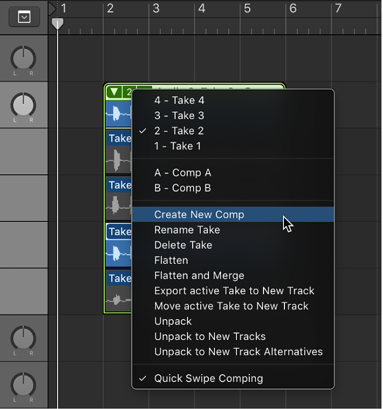 Figure. Choosing Create New Comp from the pop-up menu.