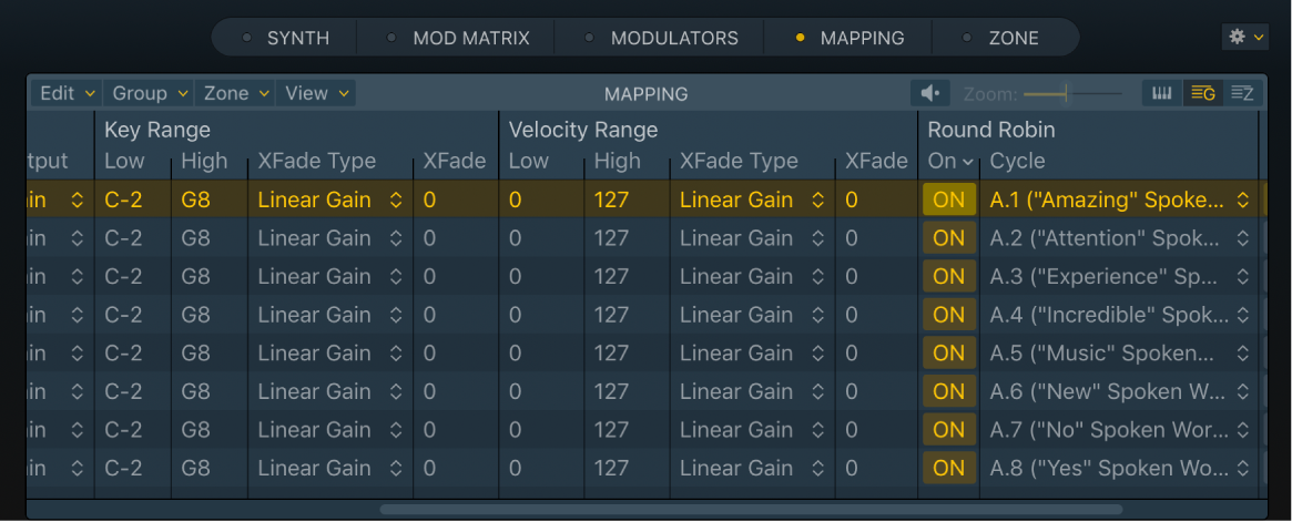 Figure. Mapping pane, showing the Round Robin group selection filter.