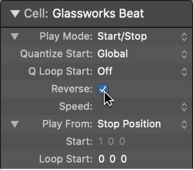 Figure. Reverse checkbox in the Cell inspector.