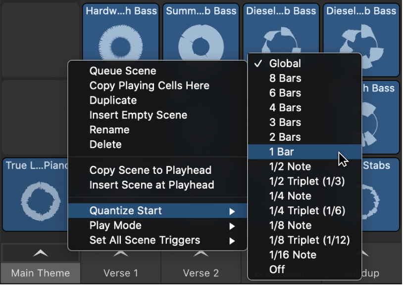 Figure. Quantize Start value for a scene.