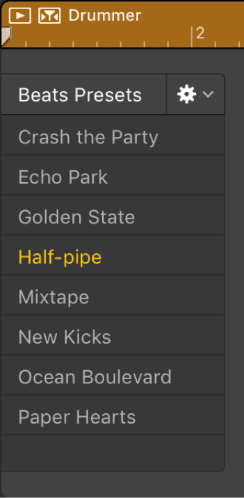 Figure. Presets in the Drummer Editor.