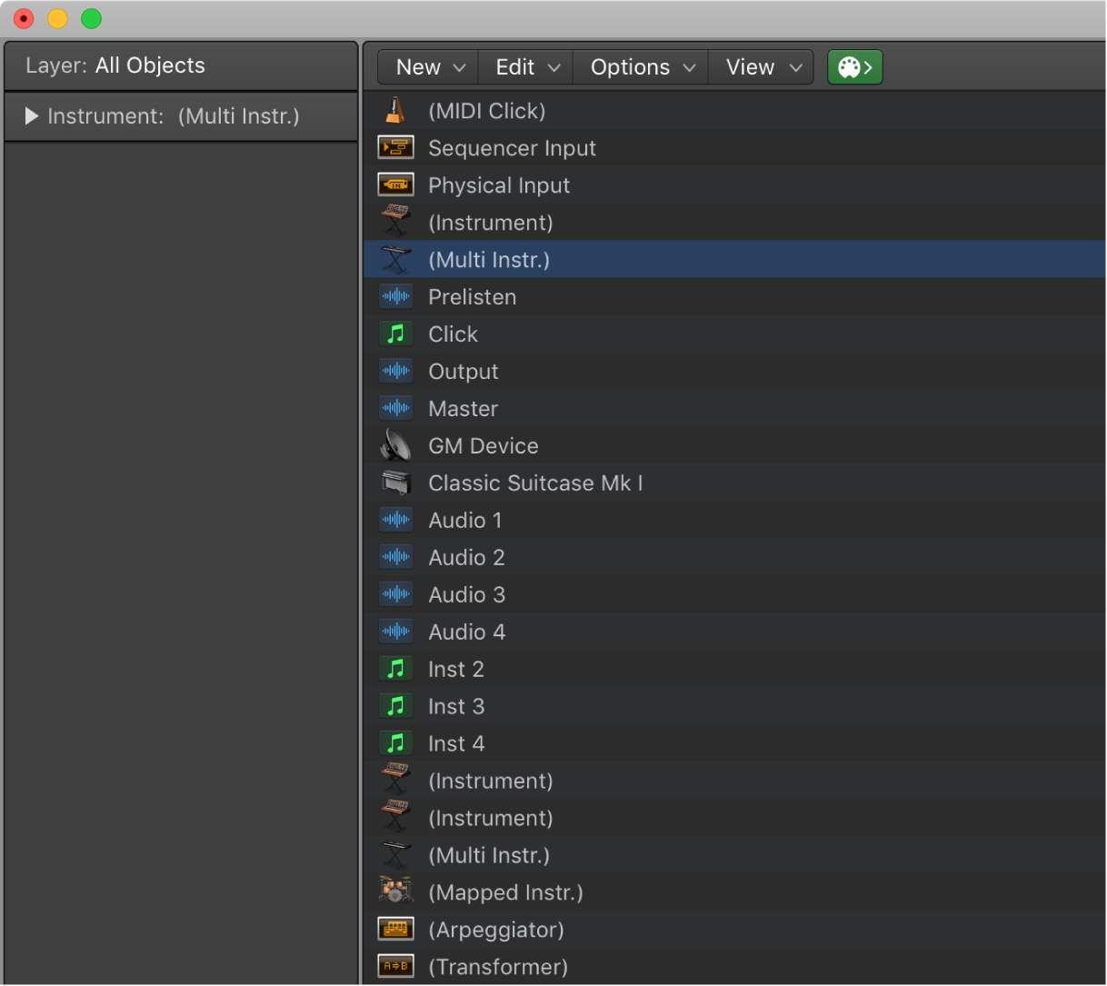 Figure. Environment window showing the All Objects layer.