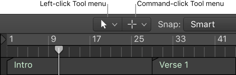 Figure. Left-click and Command-click Tool menus in the Arrange area.