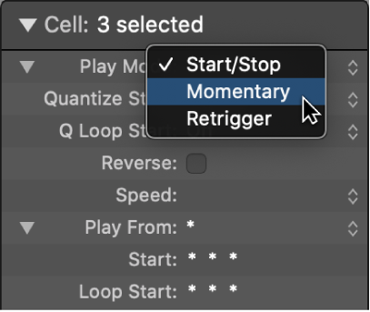 Figure. Play Mode setting in the Cell inspector.