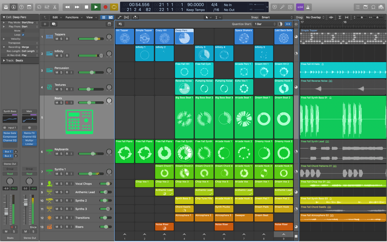 Logic Pro X project playing.