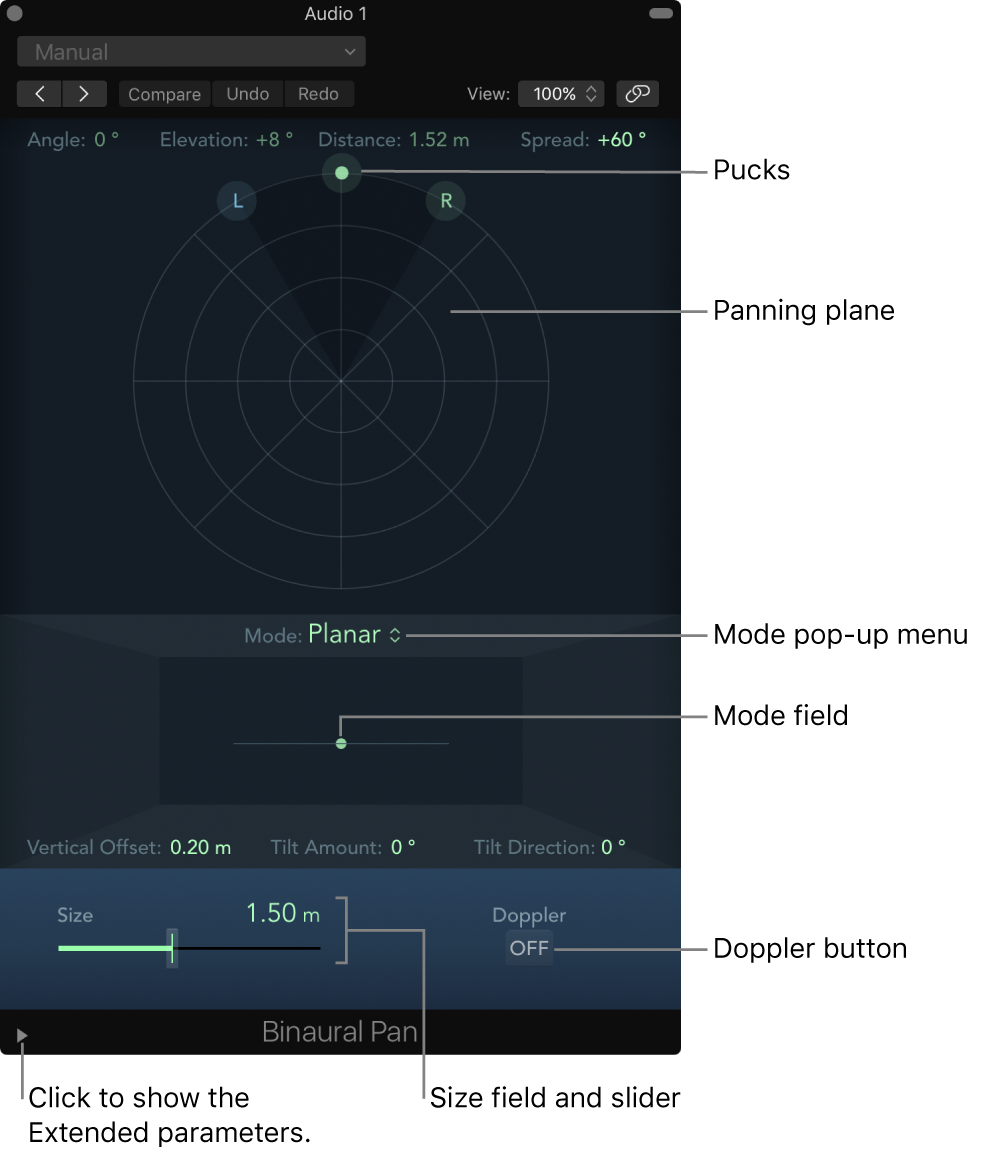 Figure. Binaural Panner window.