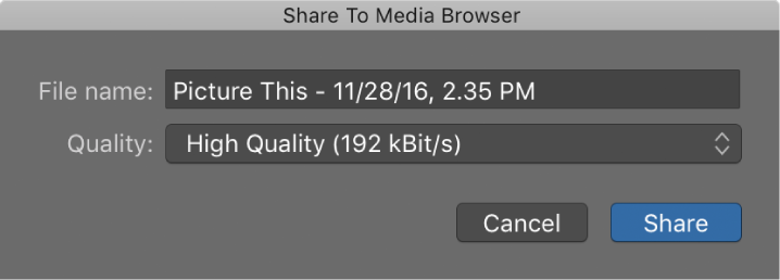 Figure. Share to Media Browser dialog.
