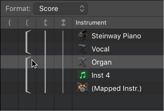 Figure. Bracket line in the Score Set window.