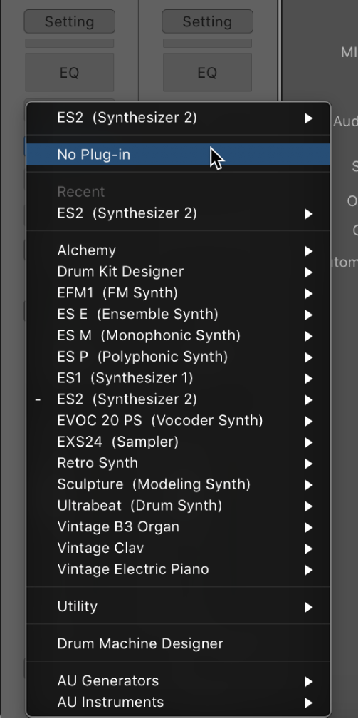 Figure. Choosing No Plug-in from the pop-up menu.