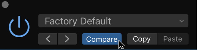 Figure. Pointing to the blue Compare button in the plug-in window header.