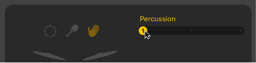 Figure. Dragging the Percussion slider in the Drummer Editor.