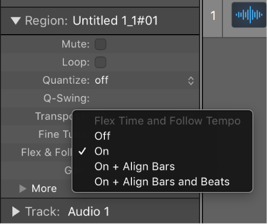 Figure. Flex & Follow pop-up menu in Track inspector, showing available choices.
