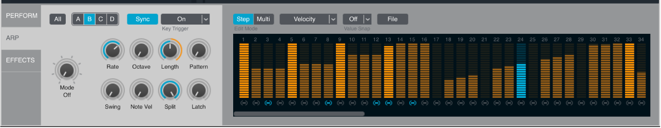 Figure. Arpeggiator section, showing all areas.