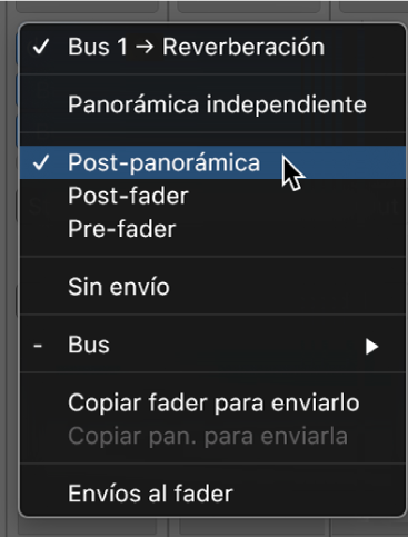 Ilustración. Se está seleccionando una opción de flujo de señal para el potenciómetro Envío.