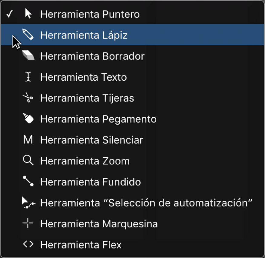 Ilustración. Menú de herramientas del editor de teclado con la herramienta Lápiz seleccionada.