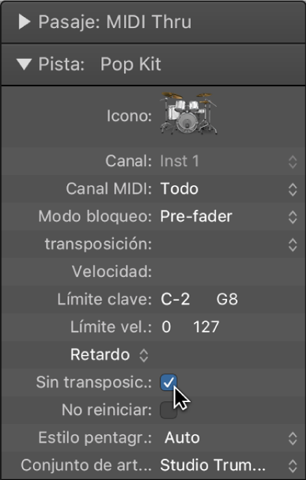 Ilustración. Caja “Parámetros de pista” con la casilla “Sin transposición” seleccionada.
