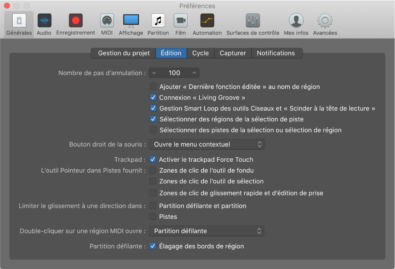 Figure. Préférences d’édition générales.