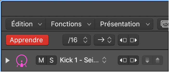 Bouton Mode d’apprentissage actif dans la barre des menus du séquenceur pas à pas.