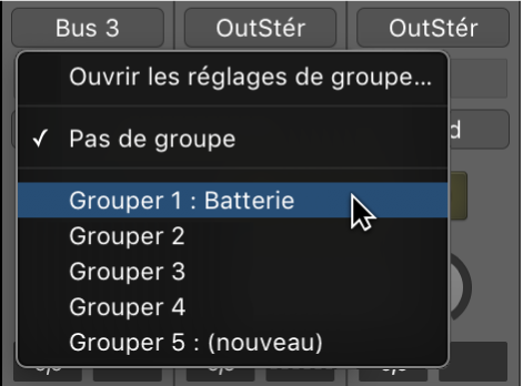 Figure. Logement de groupe indiquant l’appartenance à un groupe de tranches de console.