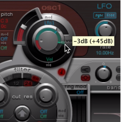 Figure. Vélocité de l’oscillateur 1 réglée sur zéro.