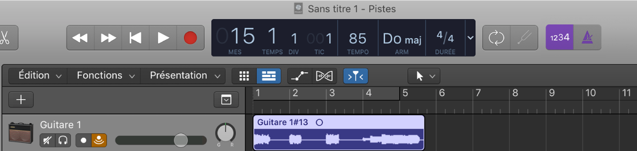 Figure. Zone Pistes montrant une nouvelle région audio après l’enregistrement.