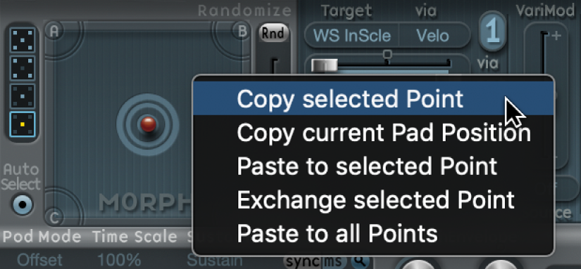 Figure. Menu contextuel Morph Pad.
