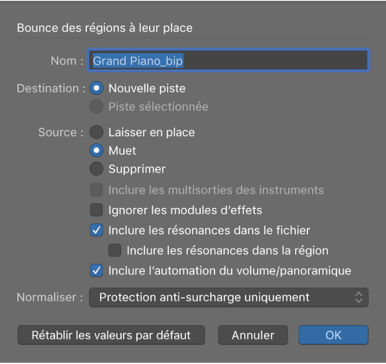 Figure. Zone de dialogue « Bounce des régions à leur place ».