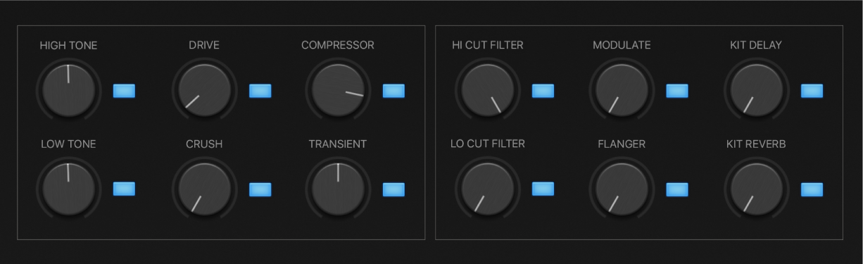 Figure. Paramètres Smart Controls pour la tonalité et les effets d’ensemble