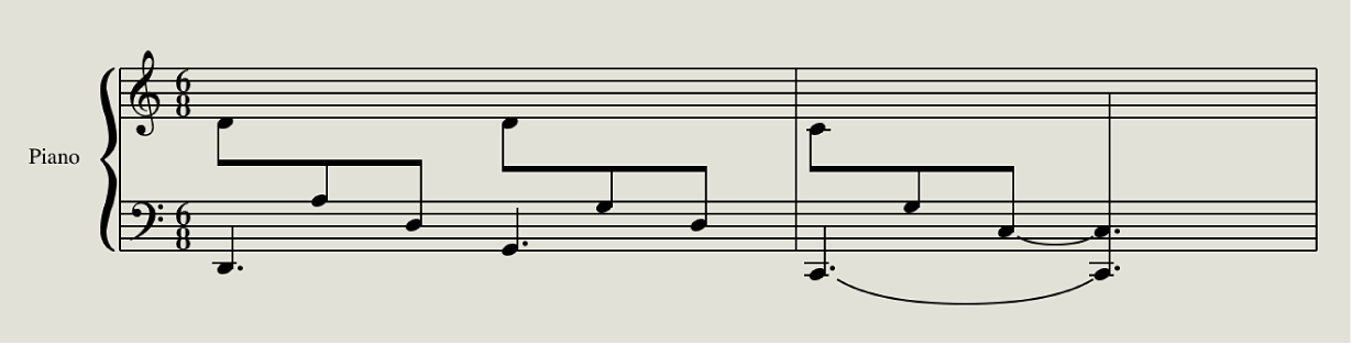 Figure. Exemple de ligature entre deux portées.