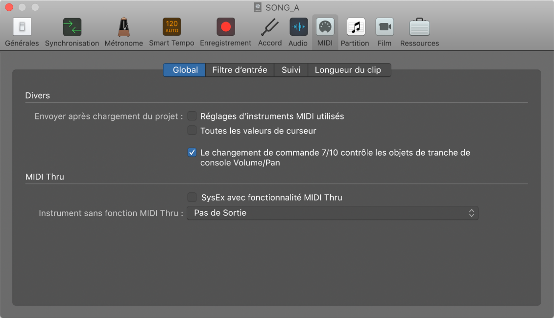 Figure. Réglages General MIDI.