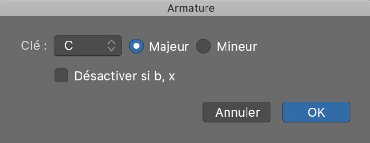 Figure. Zone de dialogue Armature.