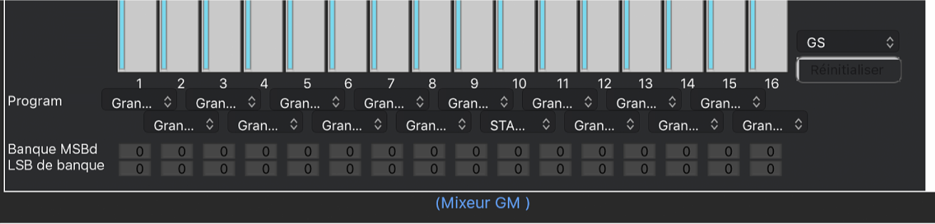 Figure. Affichage des valeurs MSB/LSB de la table de mixage GM.